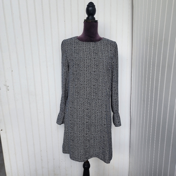 Mango Suit Black White Geo Print Long Sleeve Midi Dress Women’s  Stretch Size 6 - Picture 1 of 11